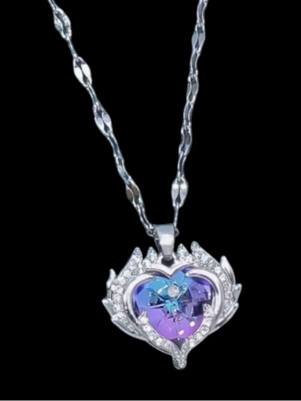 Heart of the Ocean Silver Heart Pendant Necklace with Blue-Purple Crystal - Picture 8 of 11